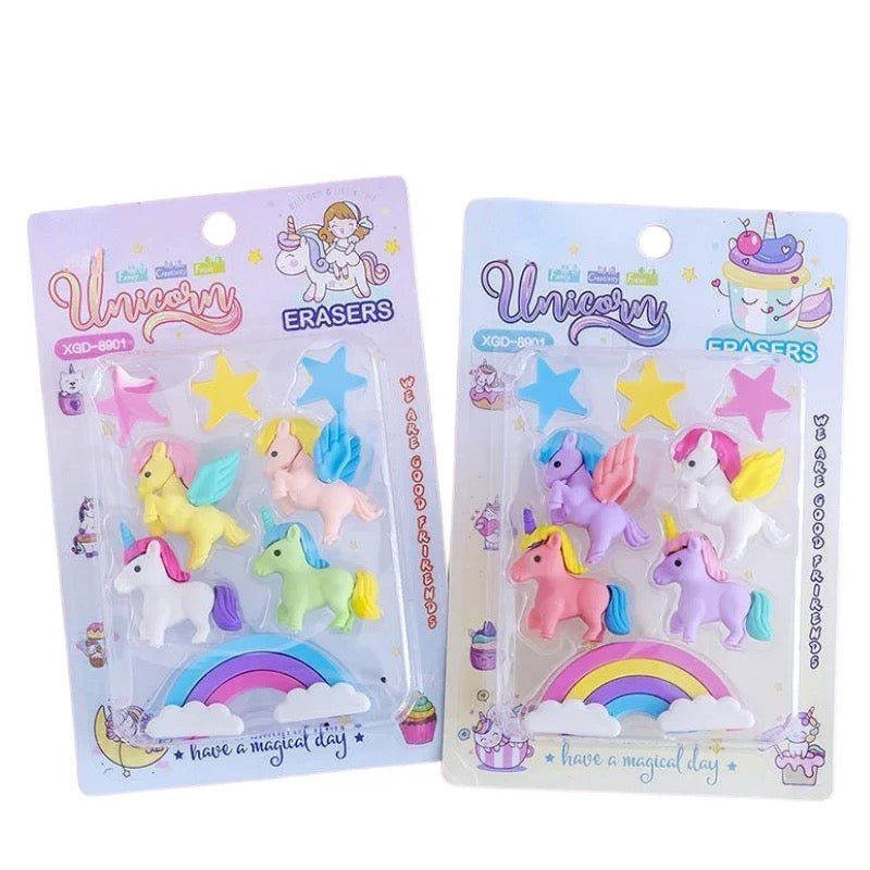 My Little Pony Cartoon Cute Color Unicorn Rainbow Pentagram 7PCS Eraser Set Student School Supplies Stationery (7Pcs Set)