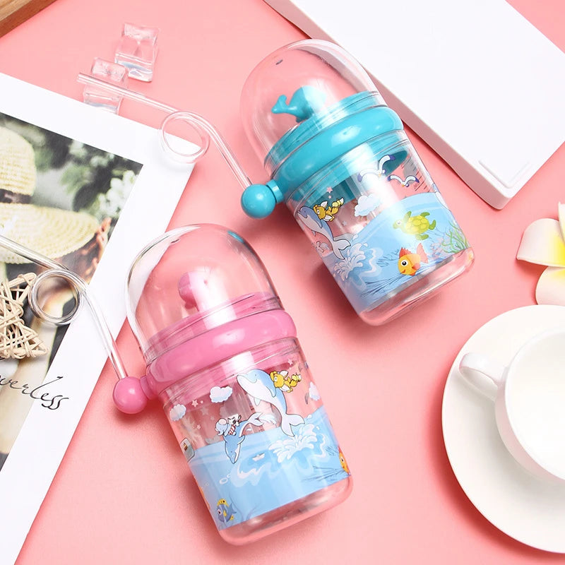 Children Whale Spray Cup Sippy Bottle Cartoon Baby With Sippy Kettle Outdoor Portable Children’s Cup